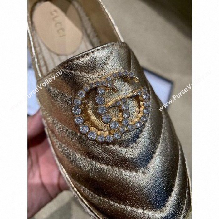 Gucci Glitter Espadrilles Gold With Crystal Double G 2019 (lirenfang-9061302)