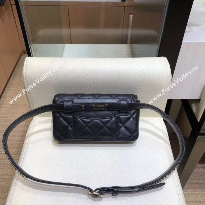 Chanel Calfskin Chain Belt Quilted Fanny Pack Waist Flap Bag AS0628 Black 2019 (smjd-9061007)