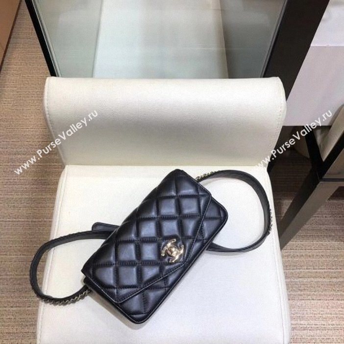 Chanel Calfskin Chain Belt Quilted Fanny Pack Waist Flap Bag AS0628 Black 2019 (smjd-9061007)