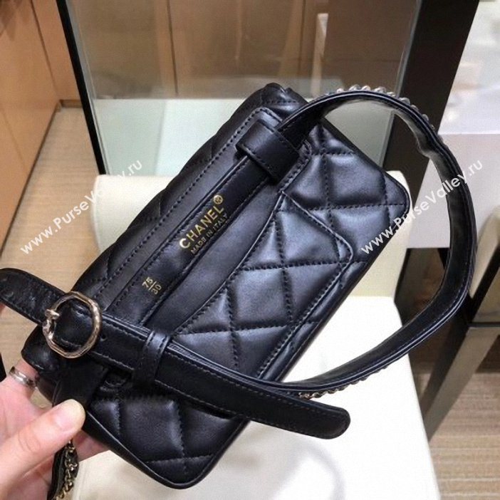 Chanel Calfskin Chain Belt Quilted Fanny Pack Waist Flap Bag AS0628 Black 2019 (smjd-9061007)