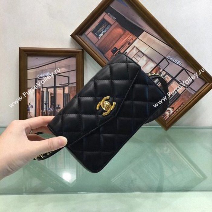 Chanel Vintage Chain Belt Quilted Fanny Pack Waist Flap Bag Lambskin Black (smjd-9061005)