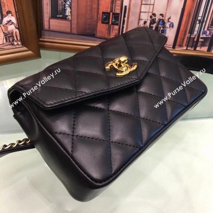Chanel Vintage Chain Belt Quilted Fanny Pack Waist Flap Bag Lambskin Black (smjd-9061005)