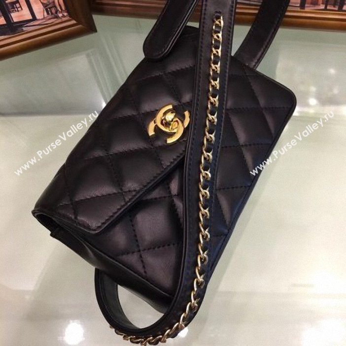 Chanel Vintage Chain Belt Quilted Fanny Pack Waist Flap Bag Lambskin Black (smjd-9061005)