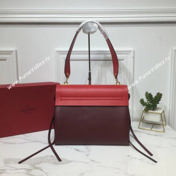 Valentino Smooth Calfskin Medium VRing Shoulder Bag Red/Burgundy 2019 (xinyidai-9061704)