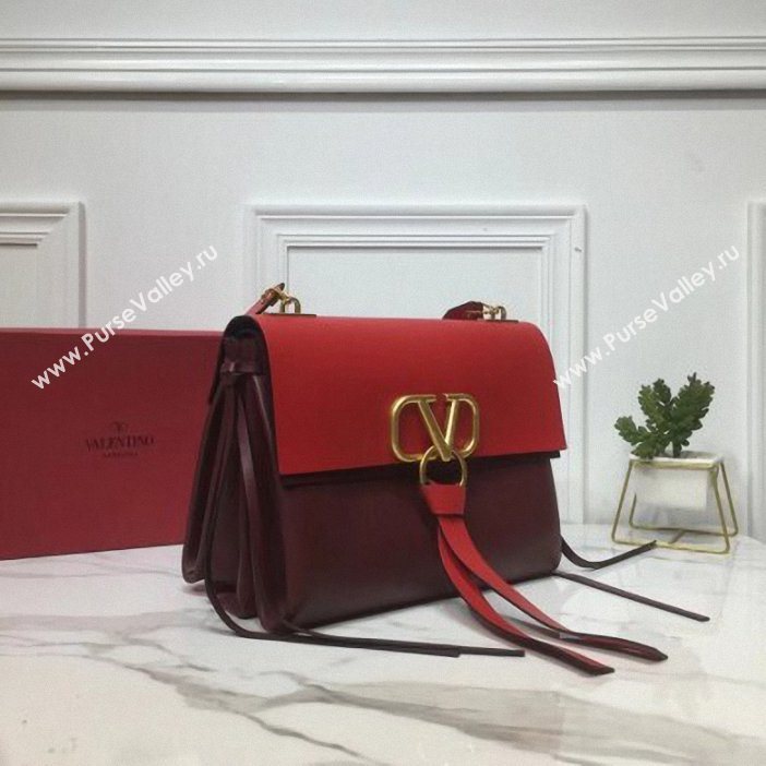 Valentino Smooth Calfskin Medium VRing Shoulder Bag Red/Burgundy 2019 (xinyidai-9061704)