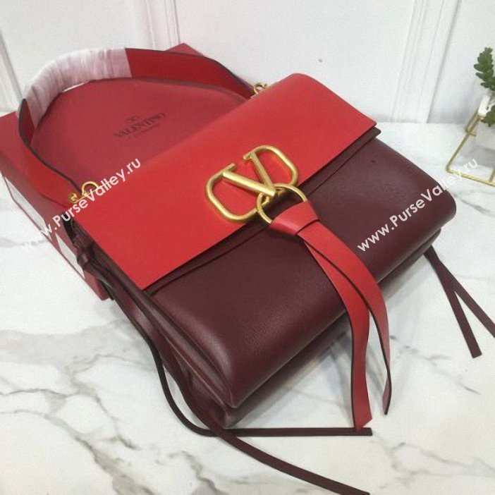 Valentino Smooth Calfskin Medium VRing Shoulder Bag Red/Burgundy 2019 (xinyidai-9061704)