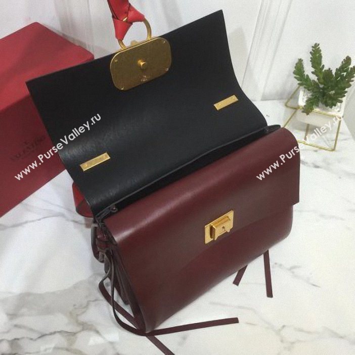 Valentino Smooth Calfskin Medium VRing Shoulder Bag Red/Burgundy 2019 (xinyidai-9061704)