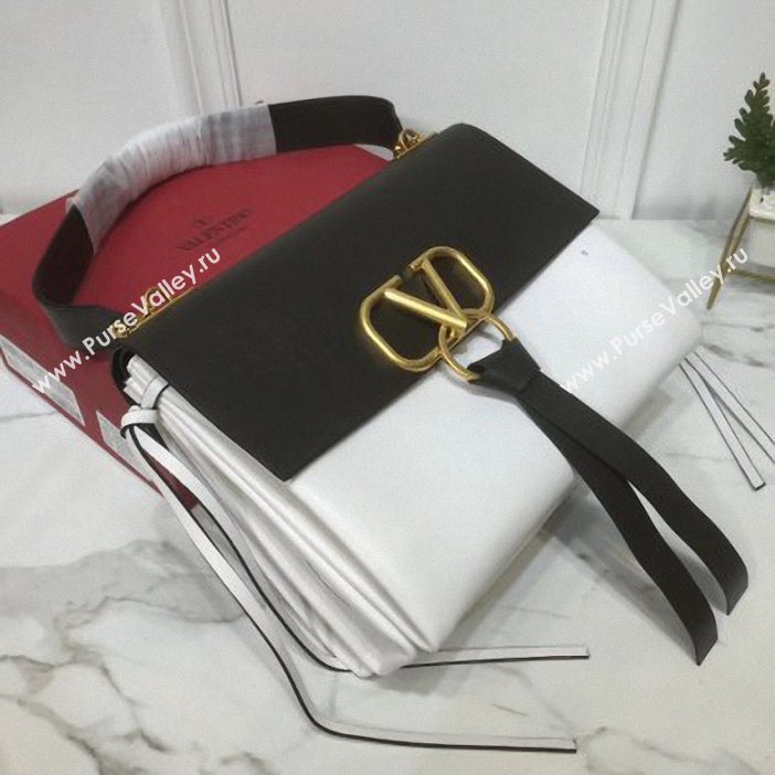Valentino Smooth Calfskin Medium VRing Shoulder Bag Black/White 2019 (xinyidai-9061707)