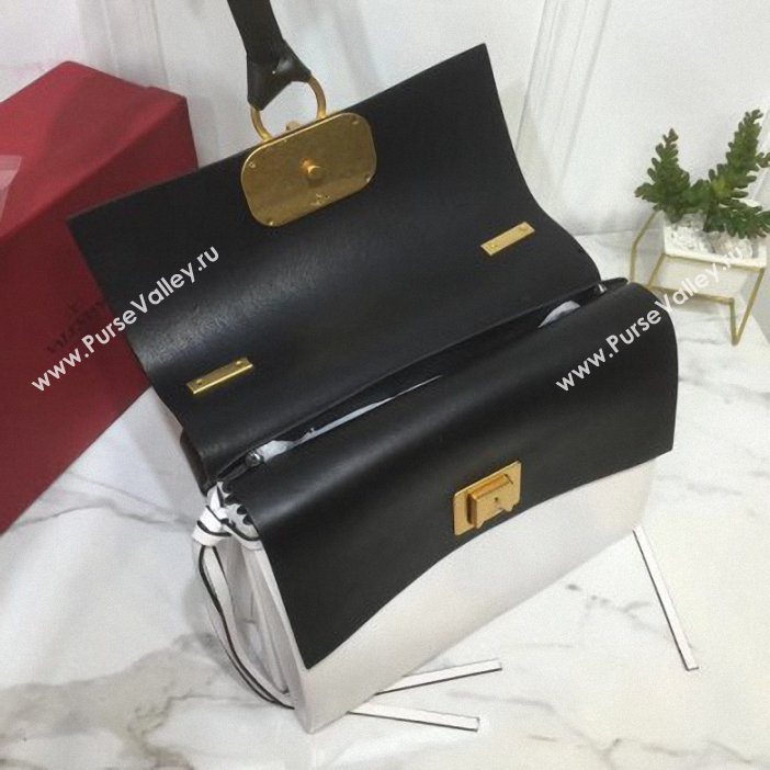 Valentino Smooth Calfskin Medium VRing Shoulder Bag Black/White 2019 (xinyidai-9061707)
