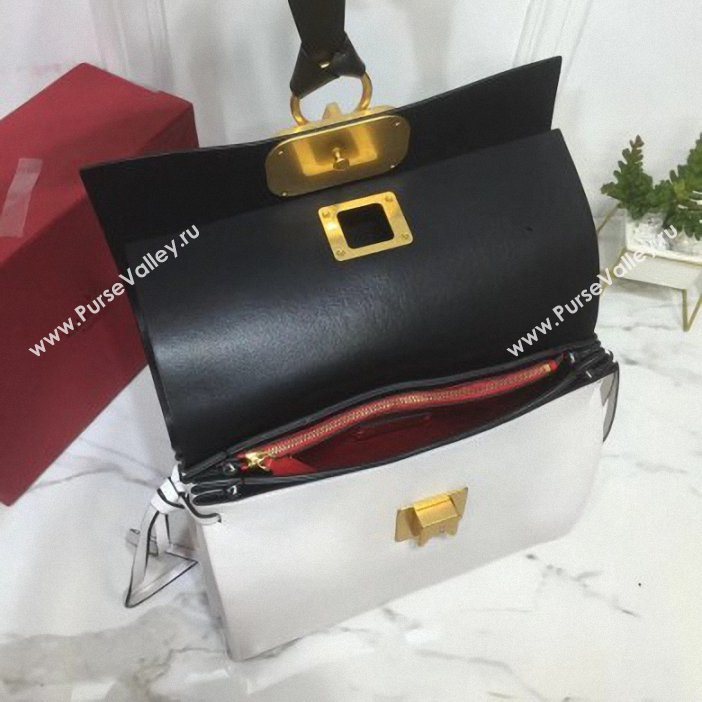 Valentino Smooth Calfskin Medium VRing Shoulder Bag Black/White 2019 (xinyidai-9061707)