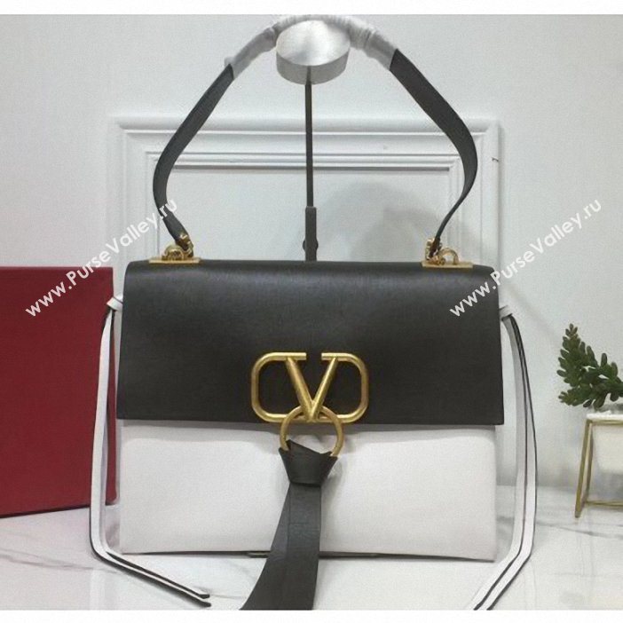 Valentino Smooth Calfskin Medium VRing Shoulder Bag Black/White 2019 (xinyidai-9061707)