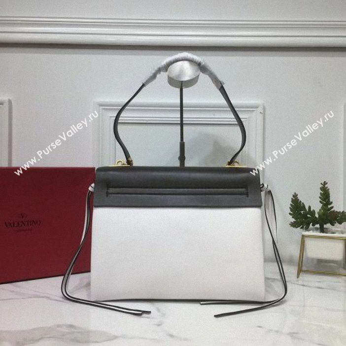 Valentino Smooth Calfskin Medium VRing Shoulder Bag Black/White 2019 (xinyidai-9061707)