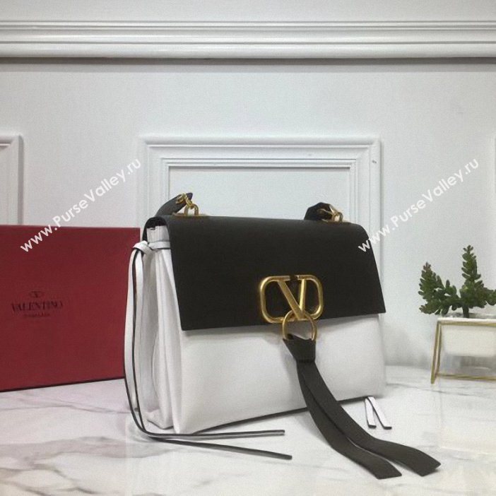 Valentino Smooth Calfskin Medium VRing Shoulder Bag Black/White 2019 (xinyidai-9061707)