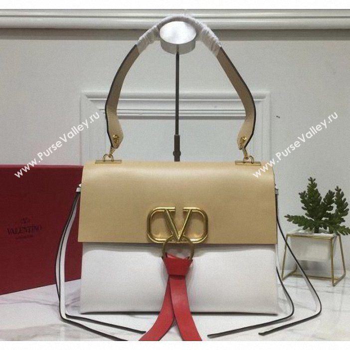 Valentino Smooth Calfskin Medium VRing Shoulder Bag Beige/White 2019 (xinyidai-9061710)