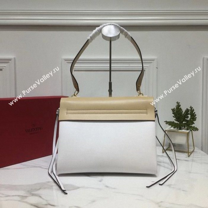 Valentino Smooth Calfskin Medium VRing Shoulder Bag Beige/White 2019 (xinyidai-9061710)