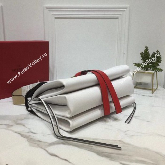 Valentino Smooth Calfskin Medium VRing Shoulder Bag Beige/White 2019 (xinyidai-9061710)