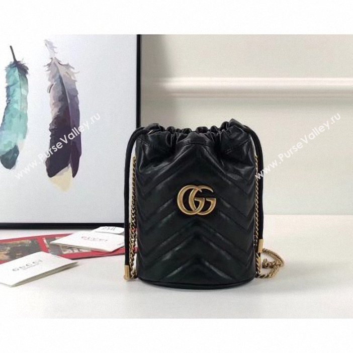 Gucci GG Marmont Double G Mini Bucket Bag 575163 Black 2019 (delihang-9061439)