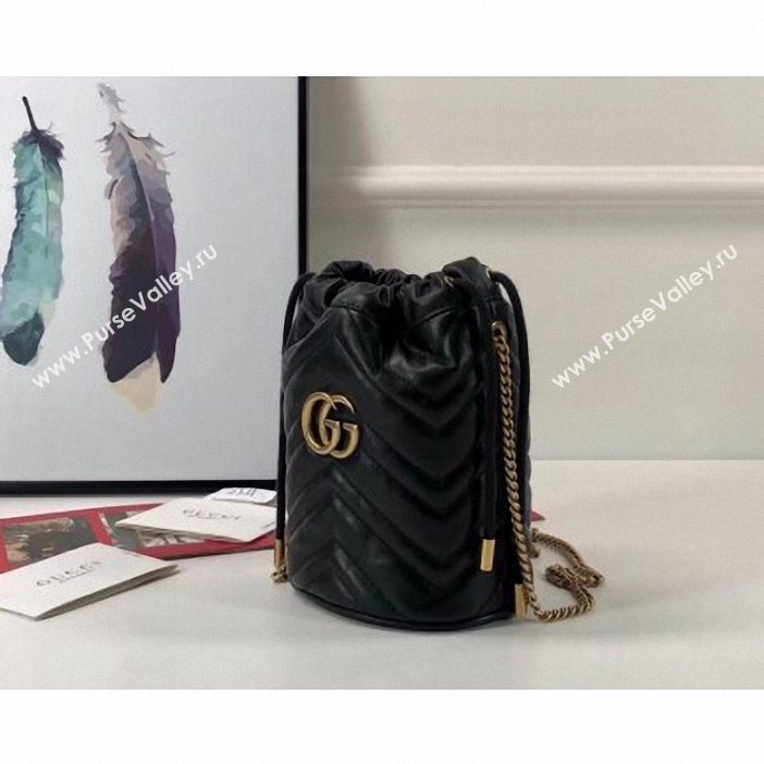 Gucci GG Marmont Double G Mini Bucket Bag 575163 Black 2019 (delihang-9061439)