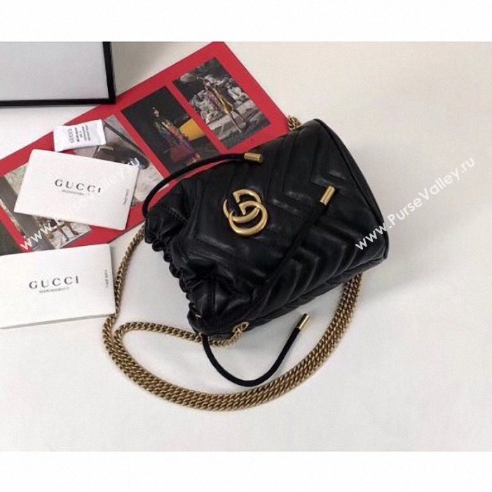 Gucci GG Marmont Double G Mini Bucket Bag 575163 Black 2019 (delihang-9061439)