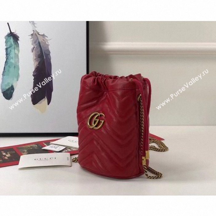 Gucci GG Marmont Double G Mini Bucket Bag 575163 Red 2019 (delihang-9061440)