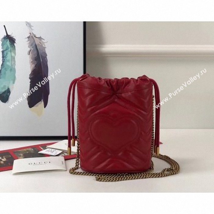 Gucci GG Marmont Double G Mini Bucket Bag 575163 Red 2019 (delihang-9061440)