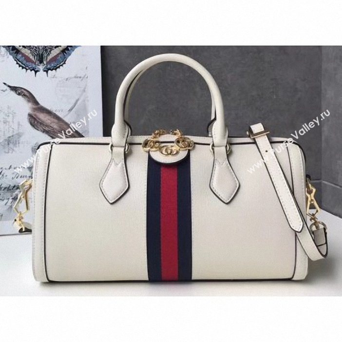 Gucci Web Ophidia Medium Top Handle Bag 524532 Leather White 2019 (delihang-9061409)