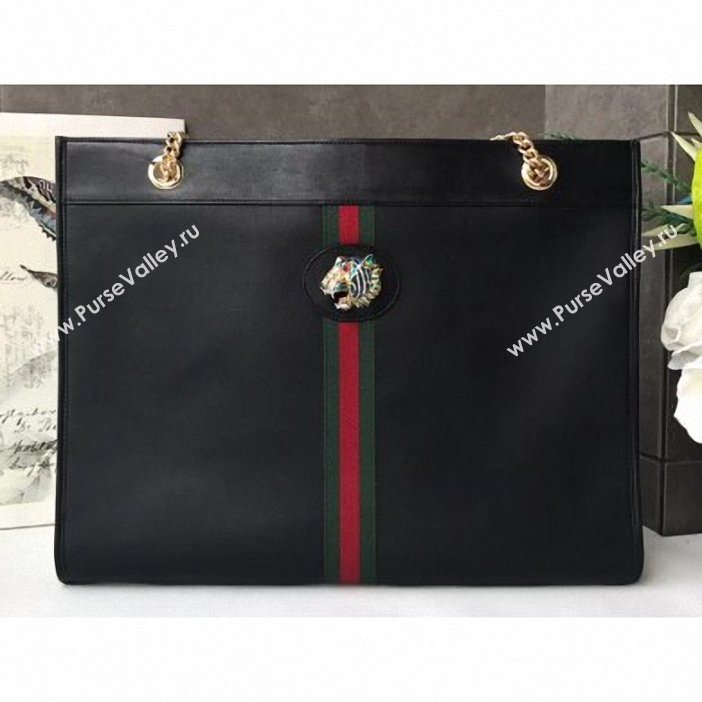 Gucci Vintage Web Rajah Large Tote Bag 537219 Leather Black 2019 (delihang-9061419)