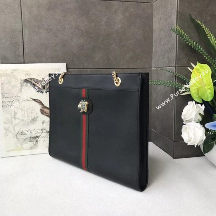 Gucci Vintage Web Rajah Large Tote Bag 537219 Leather Black 2019 (delihang-9061419)