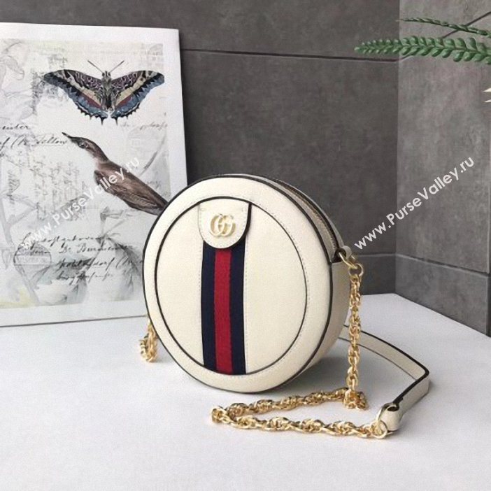 Gucci Web Ophidia Mini Round Shoulder Bag 550618 Leather White 2019 (delihang-9061415)