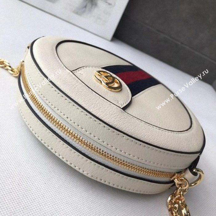 Gucci Web Ophidia Mini Round Shoulder Bag 550618 Leather White 2019 (delihang-9061415)