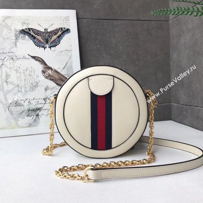 Gucci Web Ophidia Mini Round Shoulder Bag 550618 Leather White 2019 (delihang-9061415)