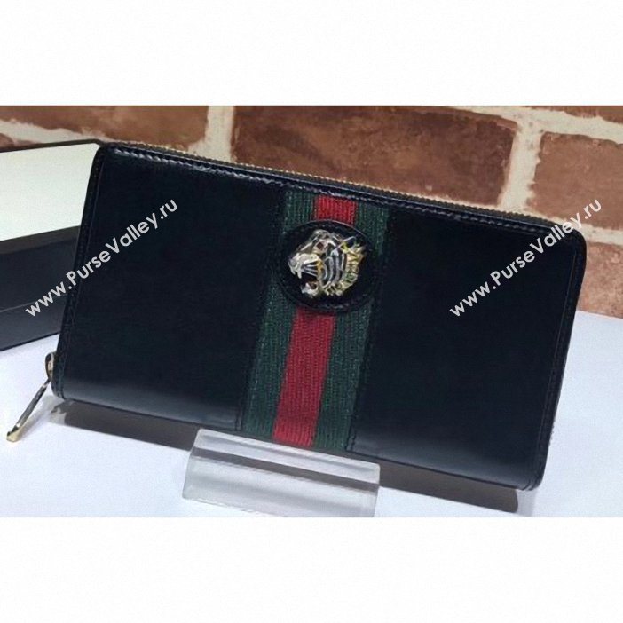 Gucci Vintage Web Rajah Zip Around Wallet 573791 Leather Black 2019 (delihang-9061430)