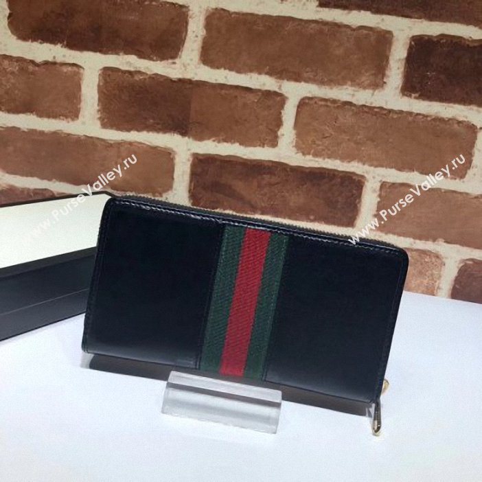 Gucci Vintage Web Rajah Zip Around Wallet 573791 Leather Black 2019 (delihang-9061430)