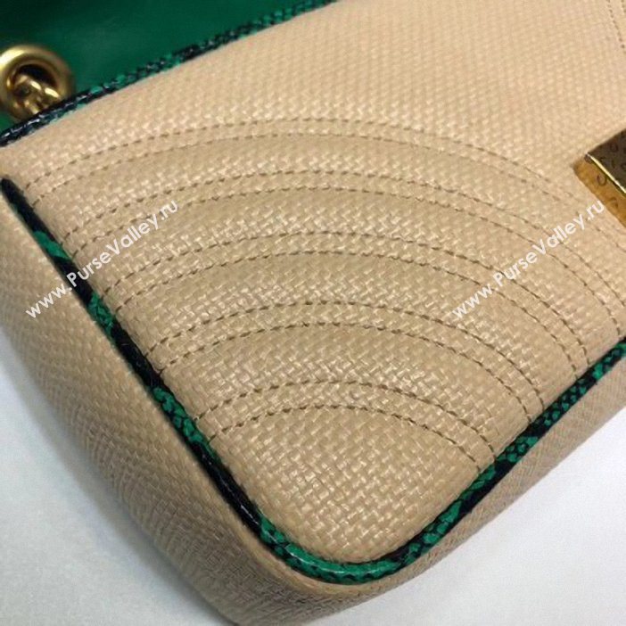 Gucci GG Marmont Raffia Small Shoulder Bag 443497 Beige/Green 2019 (delihang-9061437)