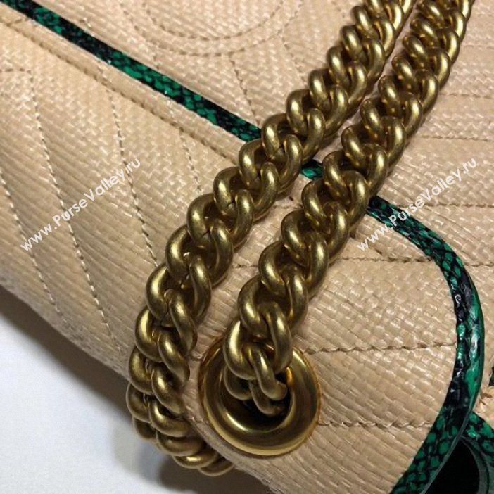 Gucci GG Marmont Raffia Small Shoulder Bag 443497 Beige/Green 2019 (delihang-9061437)