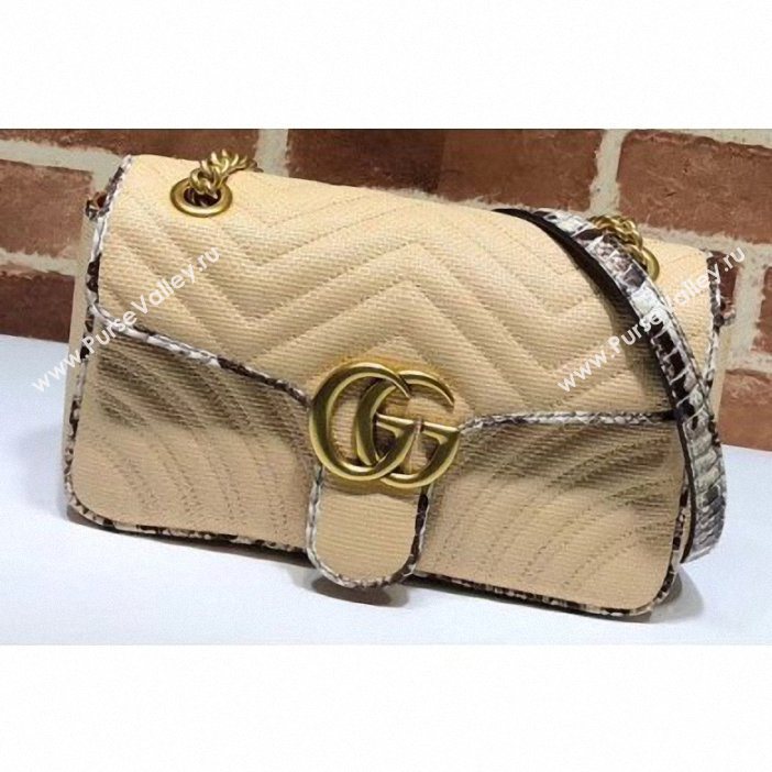 Gucci GG Marmont Raffia Small Shoulder Bag 443497 Beige/Gray 2019 (delihang-9061438)