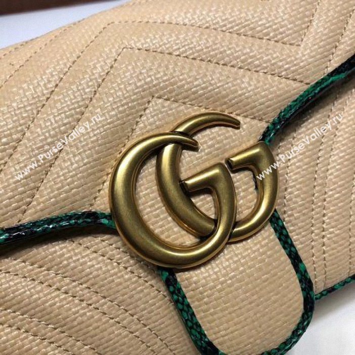 Gucci GG Marmont Raffia Small Shoulder Bag 443497 Beige/Green 2019 (delihang-9061437)