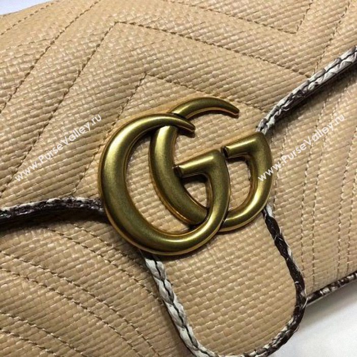 Gucci GG Marmont Raffia Small Shoulder Bag 443497 Beige/Gray 2019 (delihang-9061438)