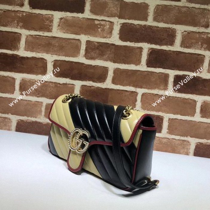 Gucci Diagonal GG Marmont Small Shoulder Bag 443497 Beige/Black 2019 (delihang-9061544)