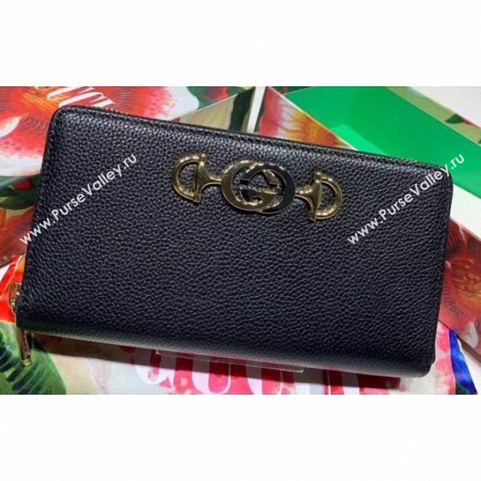 Gucci Zumi Grainy Leather Zip Around Wallet 570661 Black 2019 (delihang-9061523)