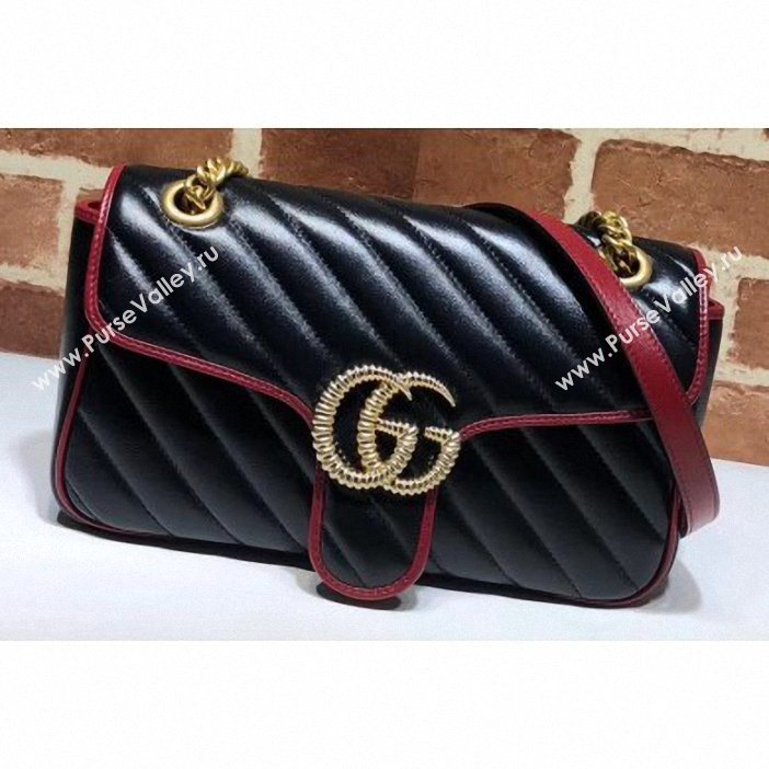 Gucci Diagonal GG Marmont Small Shoulder Bag 443497 Black 2019 (delihang-9061542)