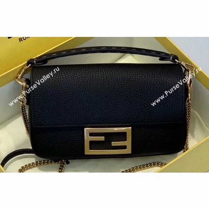 Fendi Roma Amor Leather Mini Baguette Bag Black 2019 (chaoliu-9061906)