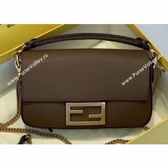 Fendi Roma Amor Leather Mini Baguette Bag Brown 2019 (chaoliu-9061907)