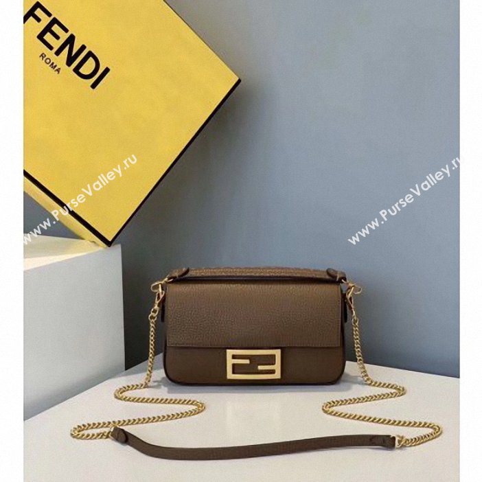 Fendi Roma Amor Leather Mini Baguette Bag Brown 2019 (chaoliu-9061907)