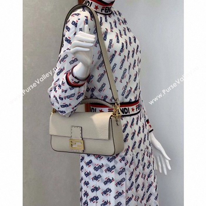 Fendi Roma Amor Leather Medium Baguette Bag Off White 2019 (chaoliu-9061905)