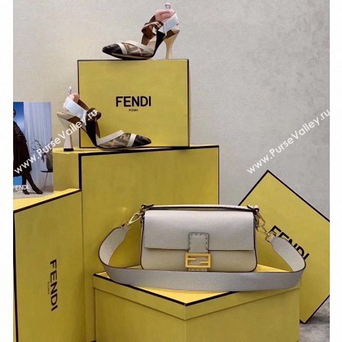 Fendi Roma Amor Leather Medium Baguette Bag Off White 2019 (chaoliu-9061905)