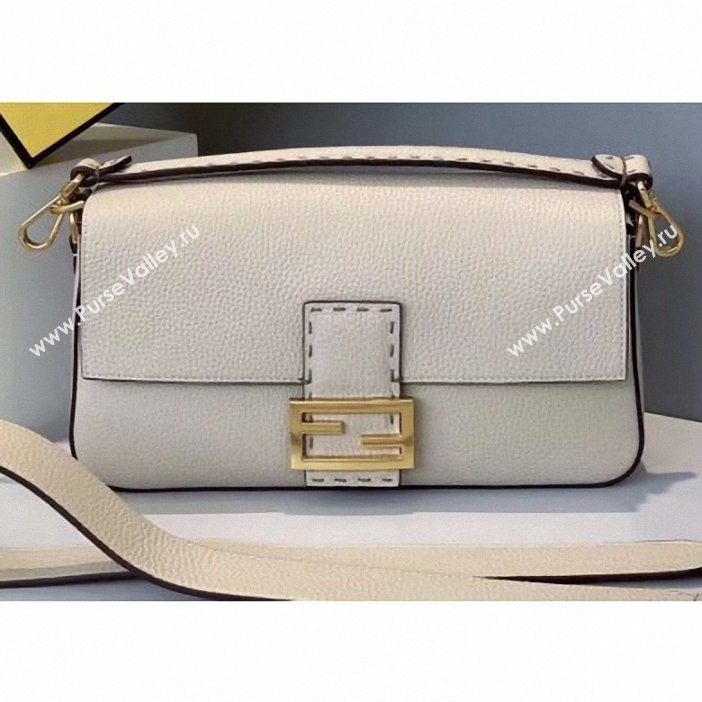 Fendi Roma Amor Leather Medium Baguette Bag Off White 2019 (chaoliu-9061905)