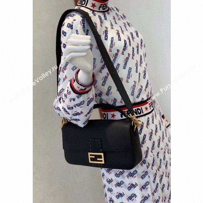 Fendi Roma Amor Leather Medium Baguette Bag Black 2019 (chaoliu-9061901)