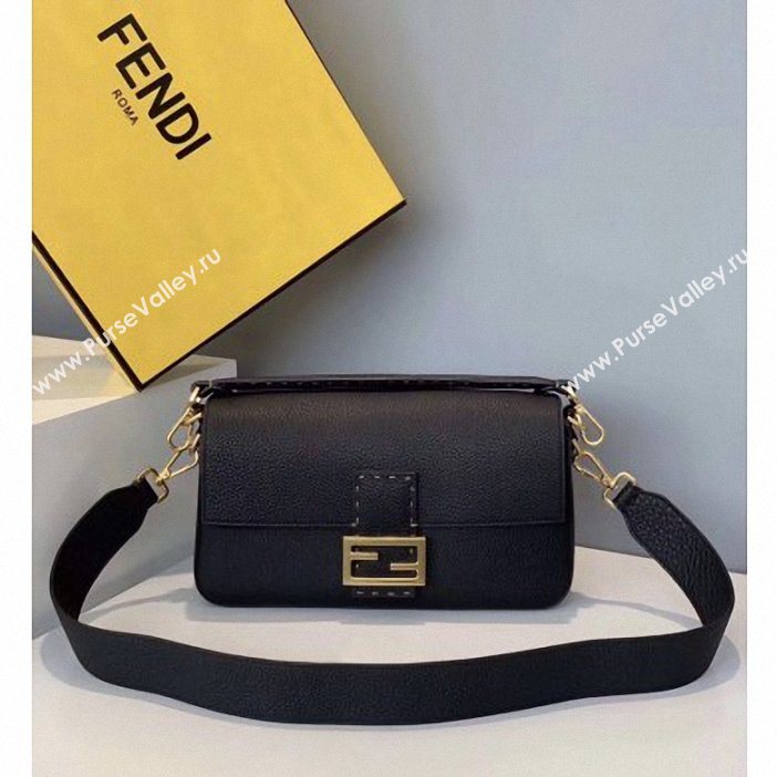 Fendi Roma Amor Leather Medium Baguette Bag Black 2019 (chaoliu-9061901)