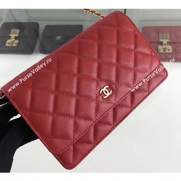 Chanel Caviar Leather Wallet On Chain WOC Bag A33814 Red 2019 (hot-9062122)